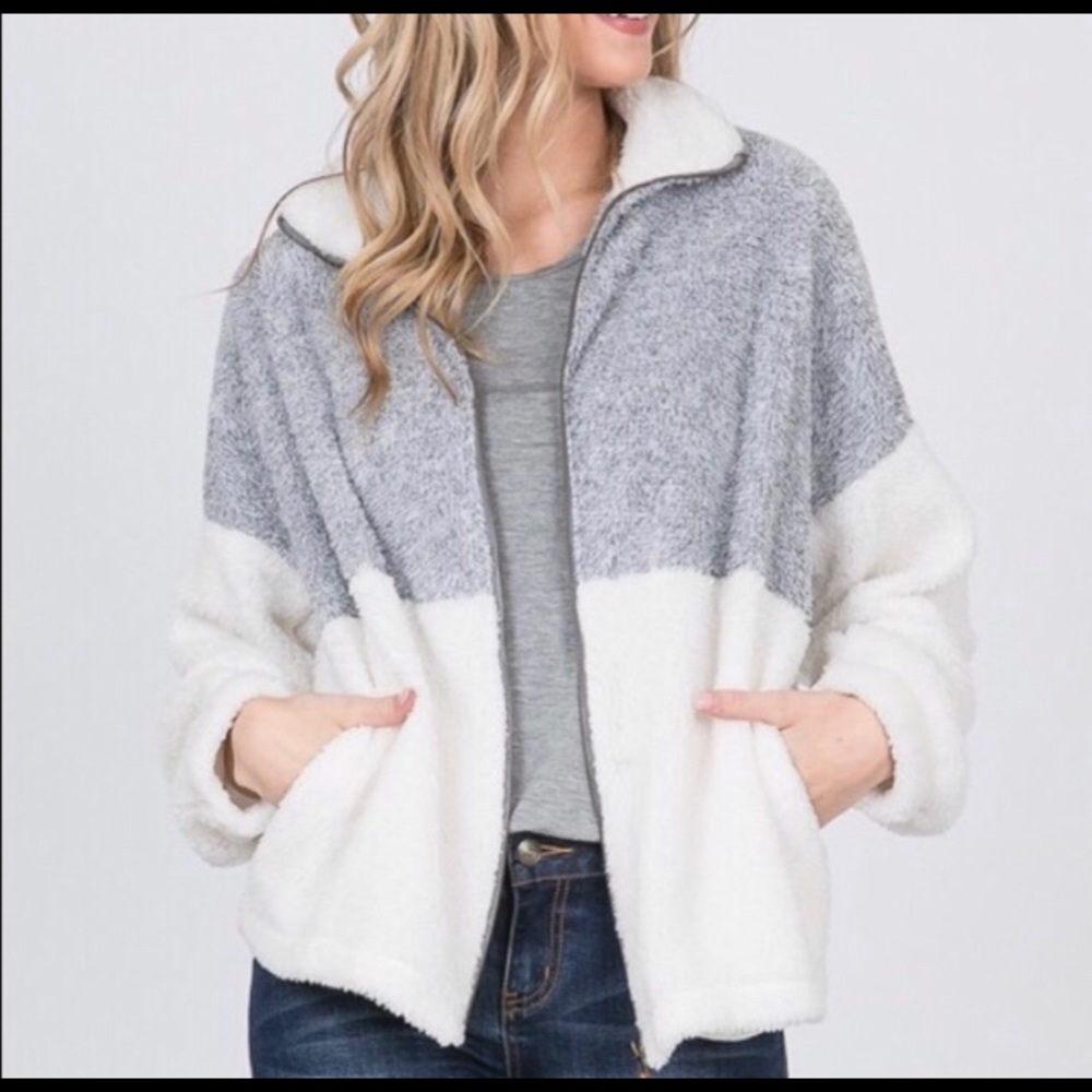 Sherpa Gray and White ColorBlock Jacket - Picture 3 of 3